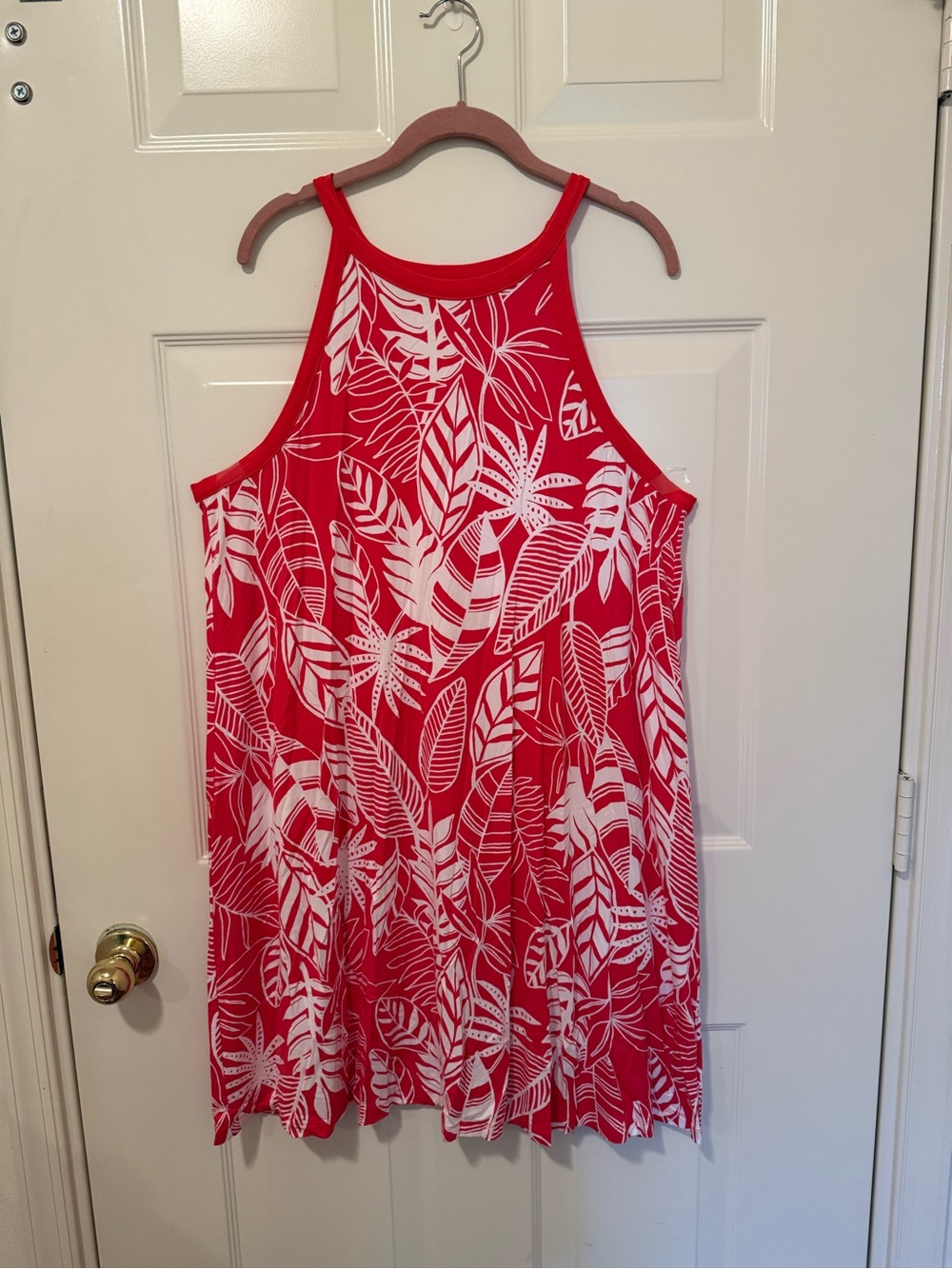 Old Navy Red Dress with White Tropical Print